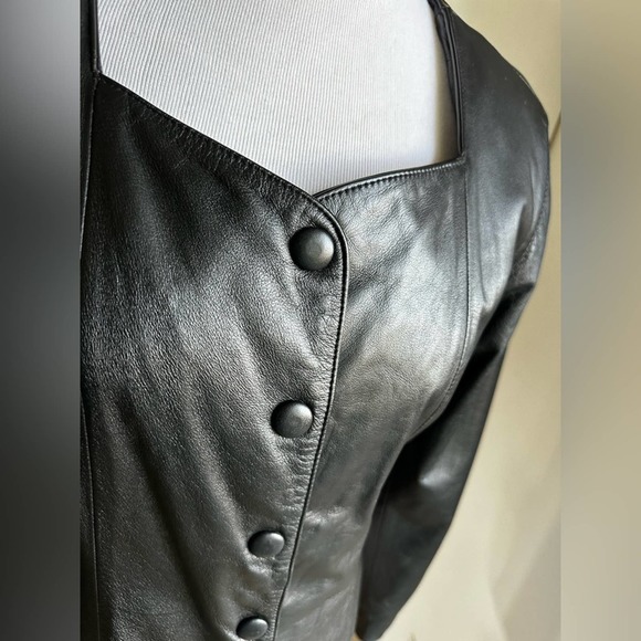 90s Wilsons Leather Jacket Cropped Snap Front Biker Babe Sexy Gothic Witchy MED - Picture 10 of 13